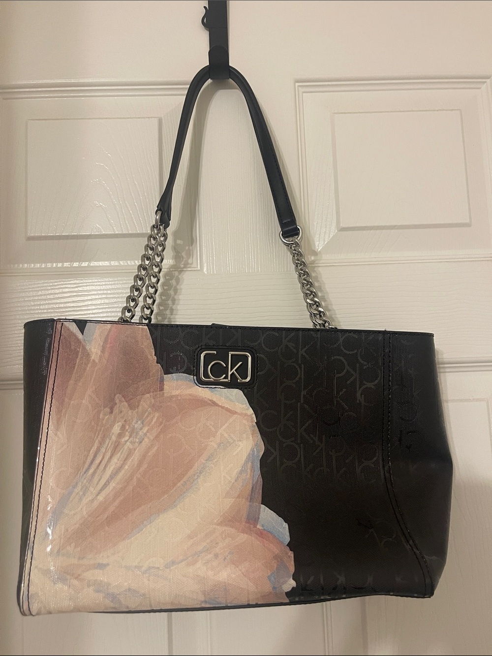 Calvin Klein Black Tote with Pink Floral Accent